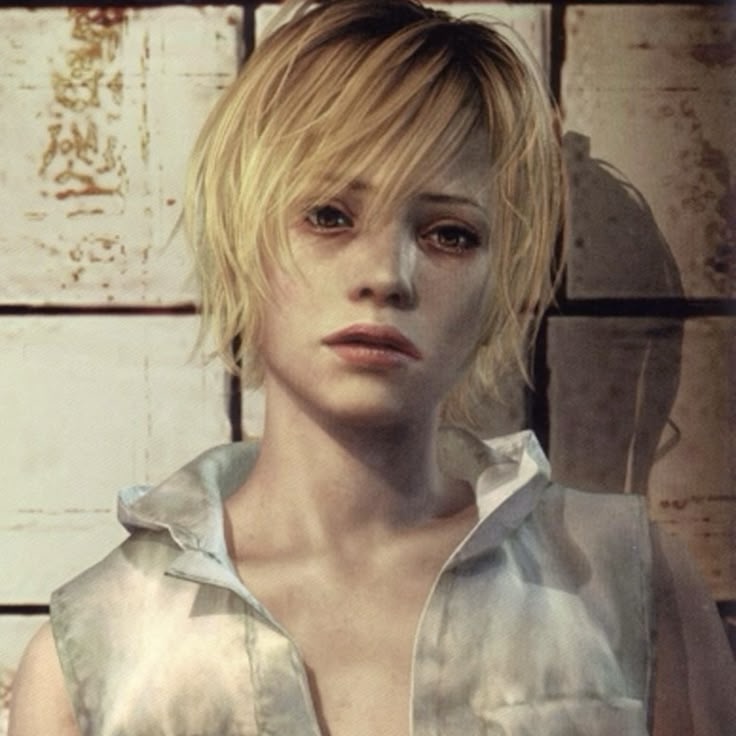 image of cheryl mason from silent hill. a blonde haired fair complexion girl in a white vest